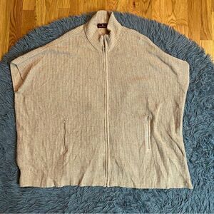 Bruno Magli Beige Oversized Wool Cashmere Poncho Style Full Zip Cardigan